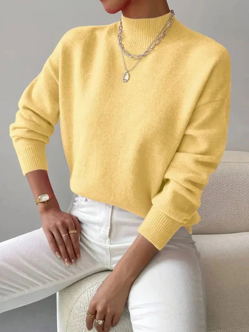 Women's Rib-Knit Roll Neck Knit Pullover – Yellow
