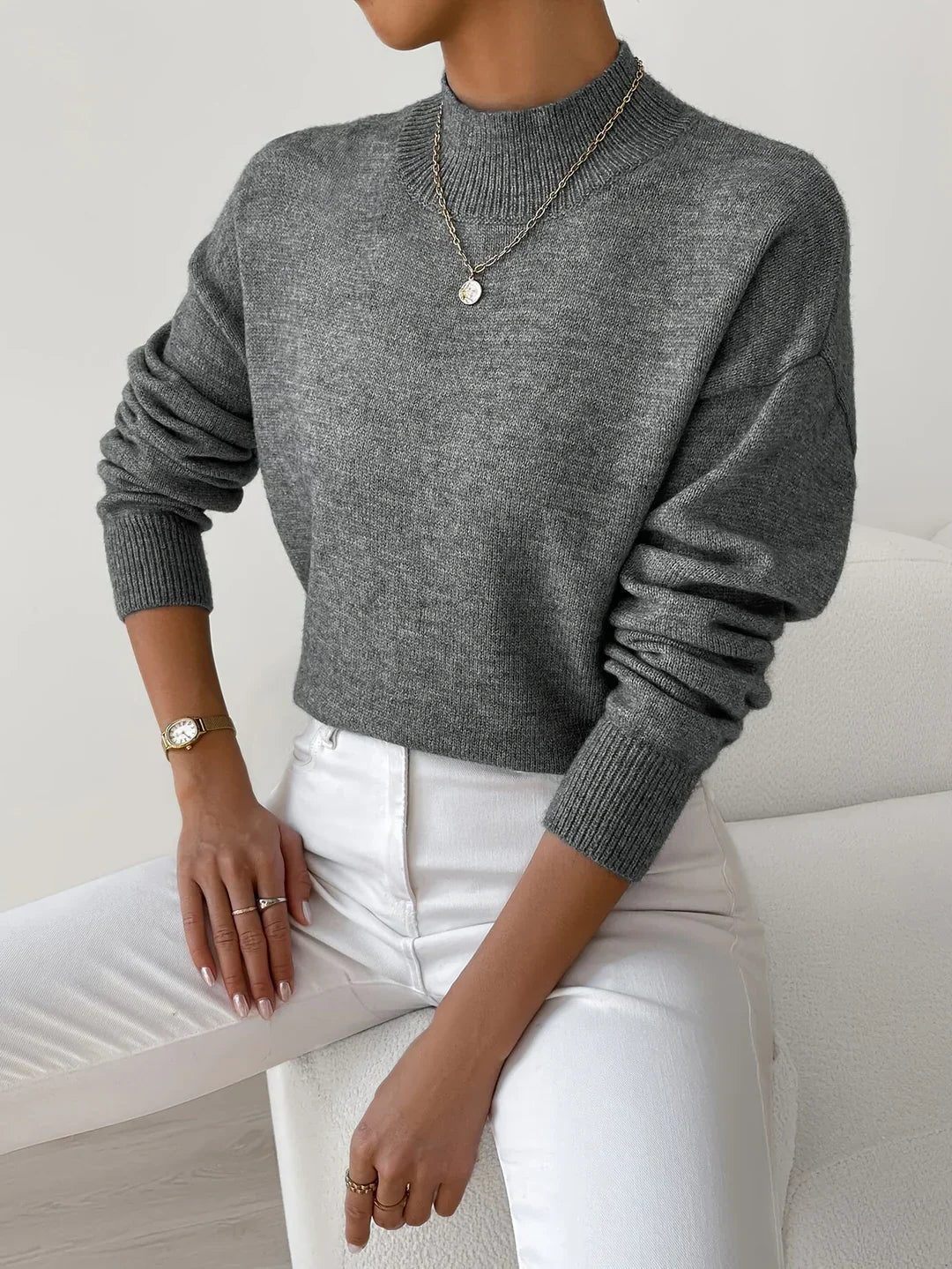 Women's Rib-Knit Roll Neck Knit Pullover – view 9