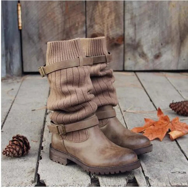 Women's Slouch Knit Cold-Weather Boots with Buckle Straps – view 1