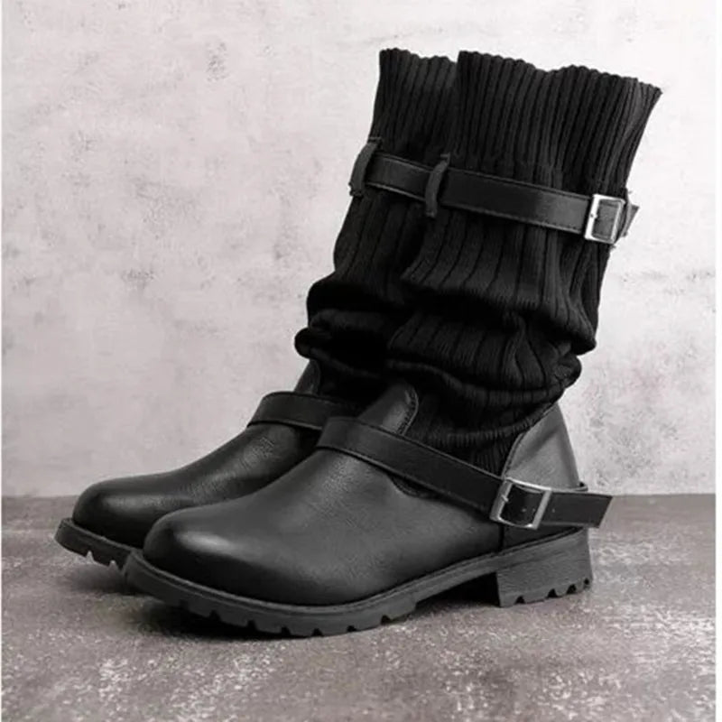 Women's Slouch Knit Cold-Weather Boots with Buckle Straps – view 2