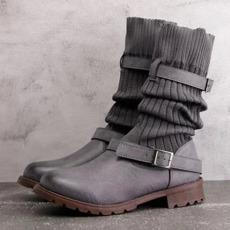 Women's Slouch Knit Cold-Weather Boots with Buckle Straps – view 3