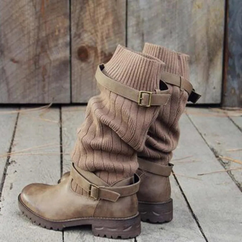 Women's Slouch Knit Cold-Weather Boots with Buckle Straps – view 5