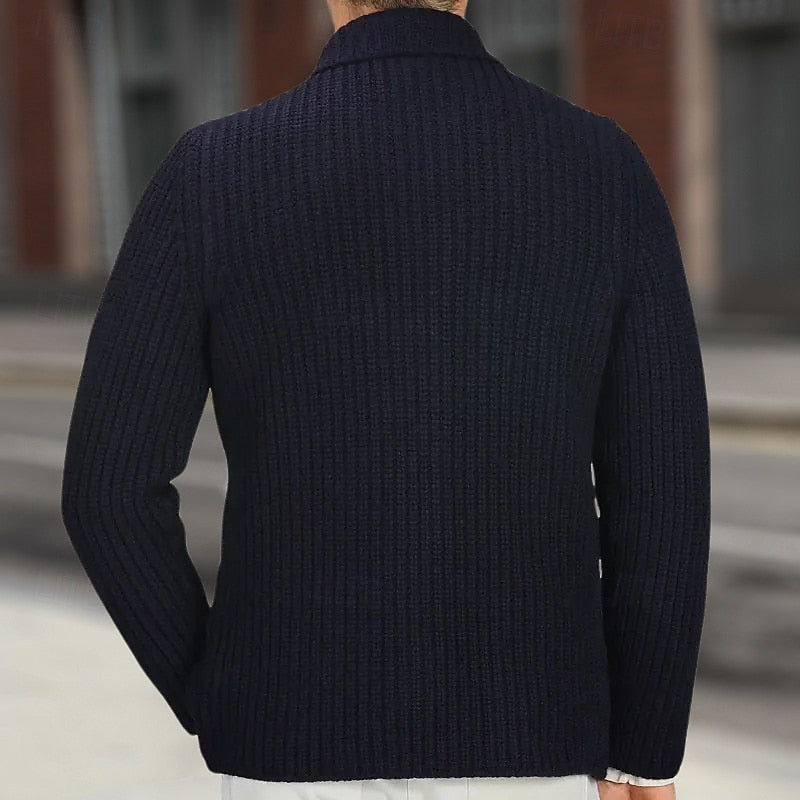 Men's Rib-Knit Stand-Collar Button Knit Cardigan with Pockets – view 4