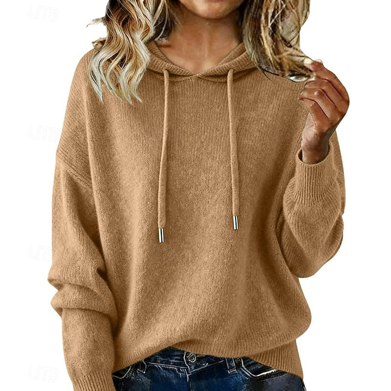 Women's Hood-Detail Relaxed-Fit Knit Pullover – Khaki