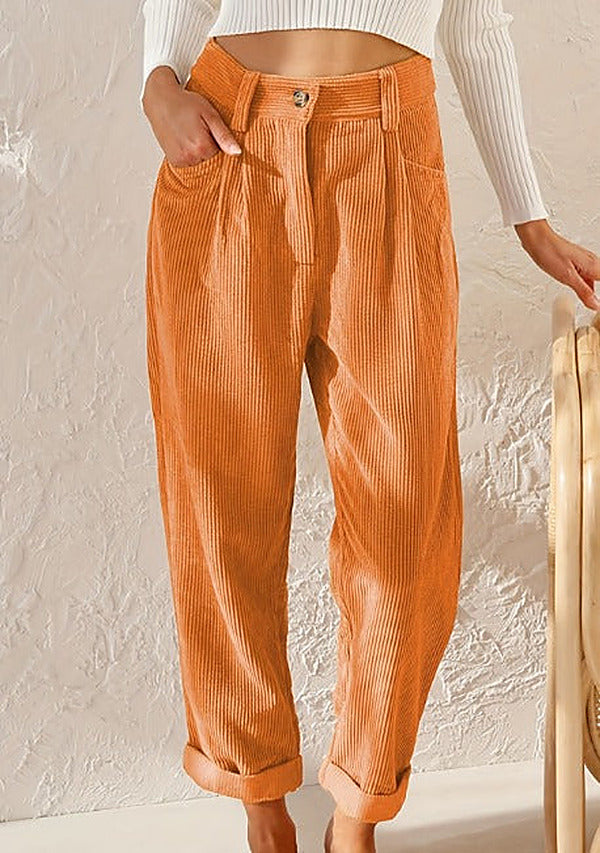 Women's High-Rise Cord Pants – Orange