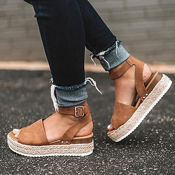 Women's Support Flatform Ankle-Strap Sandals – Brown