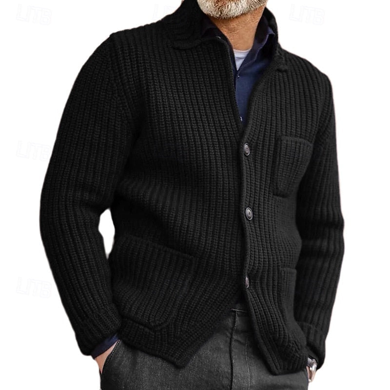 Men's Rib-Knit Stand-Collar Button Knit Cardigan with Pockets – view 6