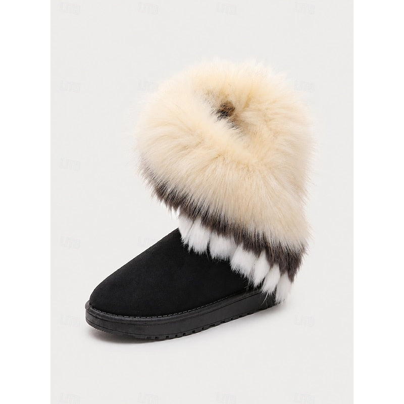 Women's Fluffy-Trim Pull-On Cold-Weather Boots – Black/White