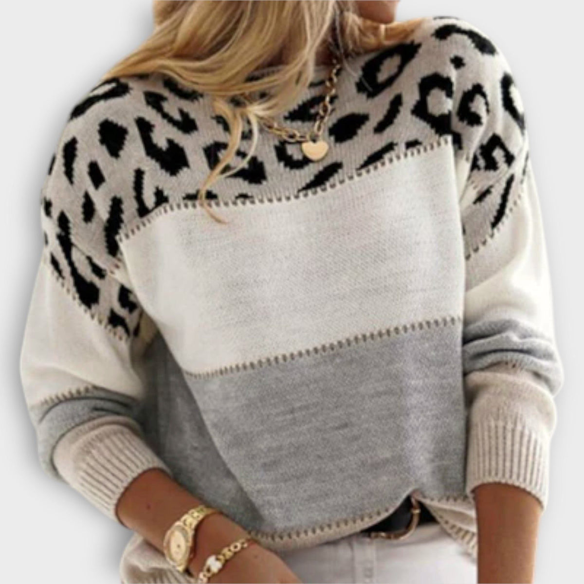 Women's Leopard Print Crewneck Knit Pullover – view 7