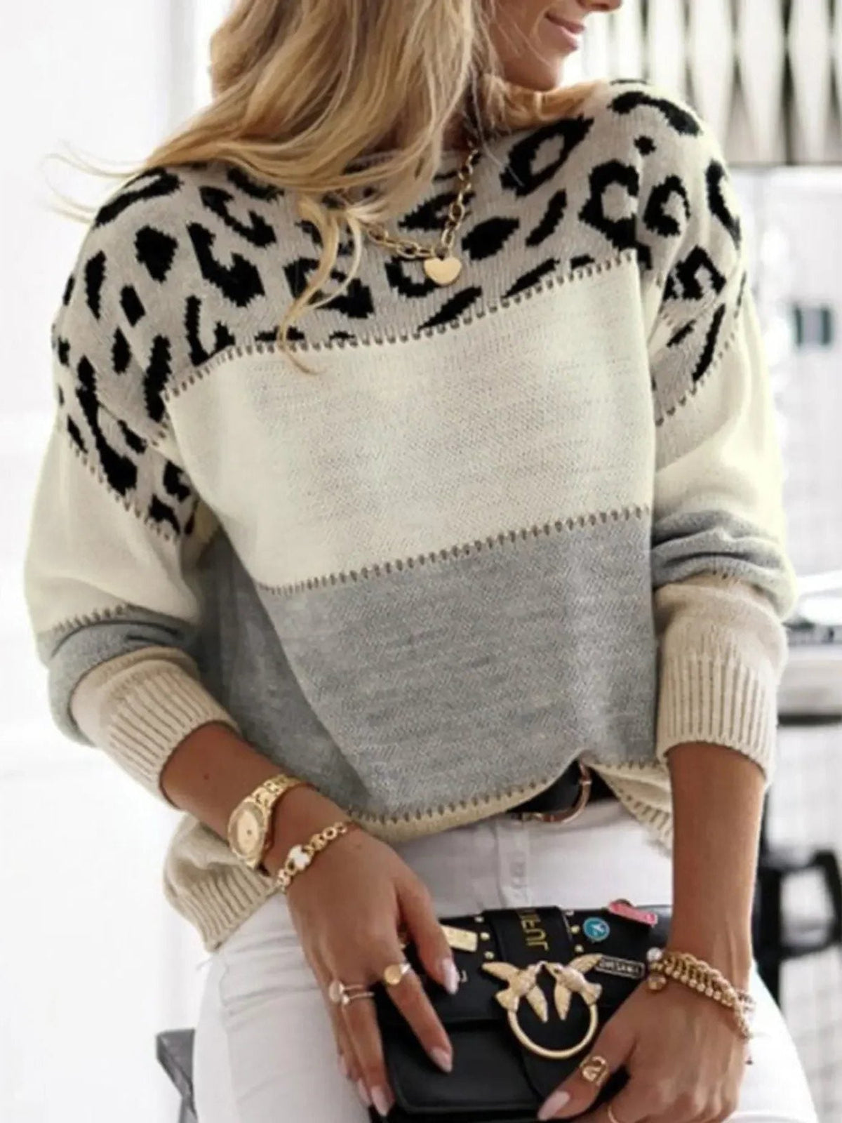 Women's Leopard Print Crewneck Knit Pullover – view 8