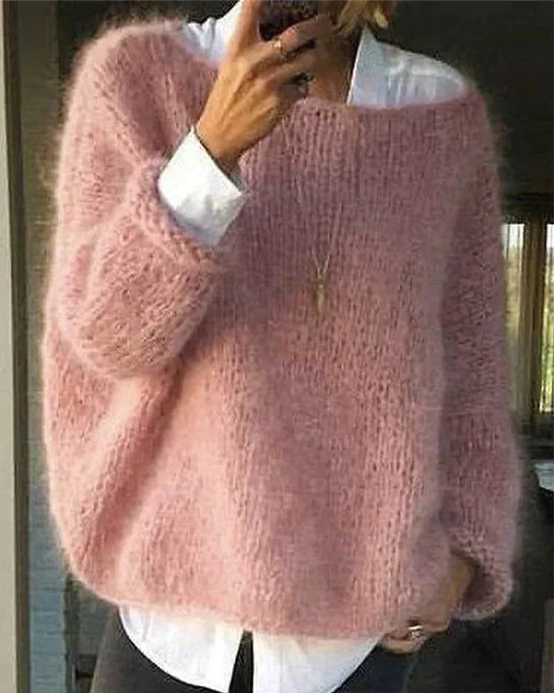 Women's Mohair Knit Relaxed-Fit Pullover – Pink