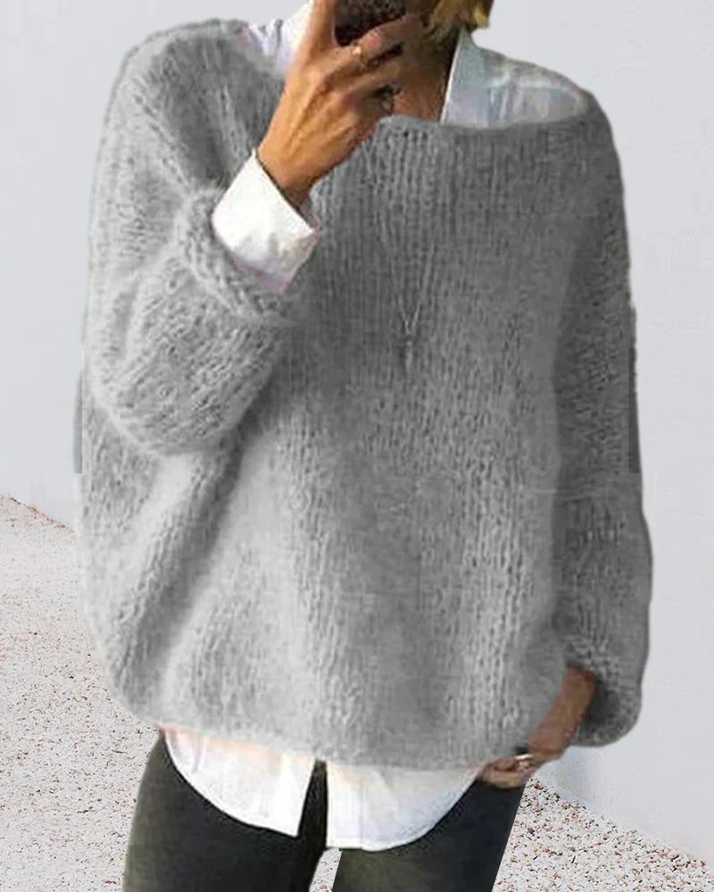 Women's Mohair Knit Relaxed-Fit Pullover – Gray