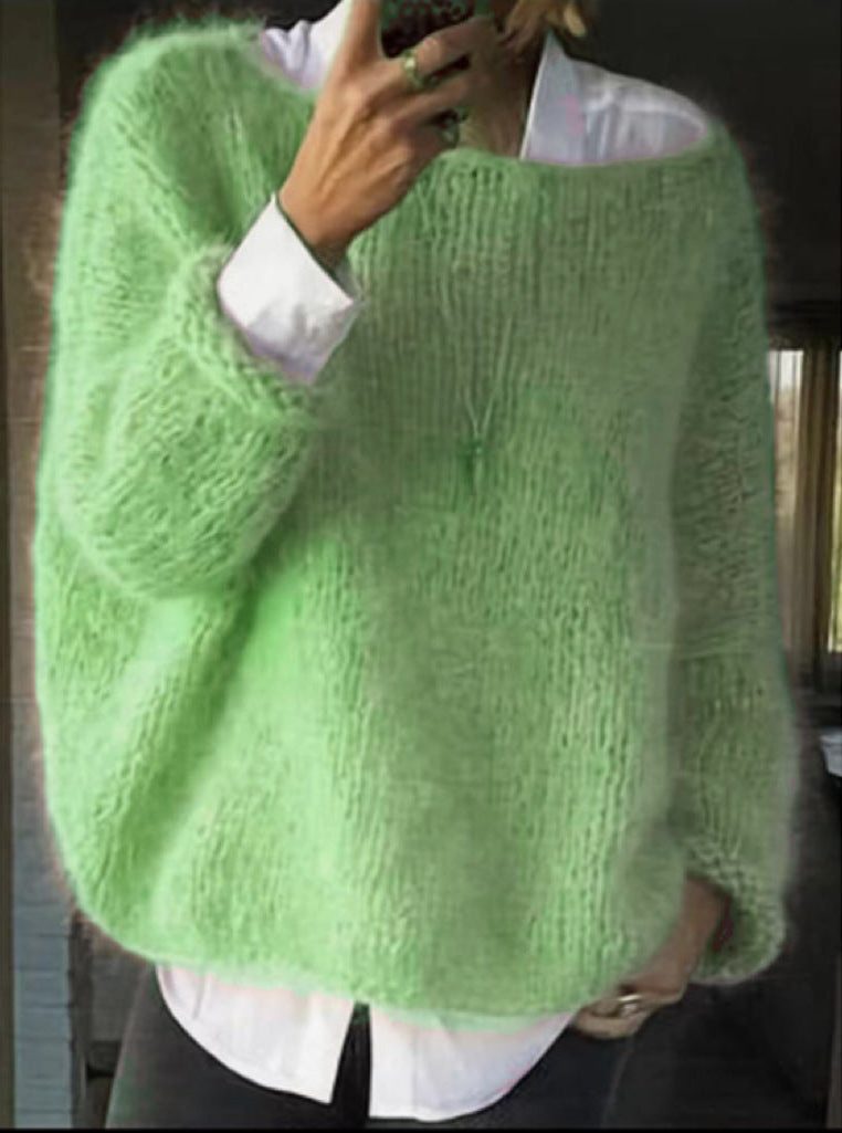 Women's Mohair Knit Relaxed-Fit Pullover – Green
