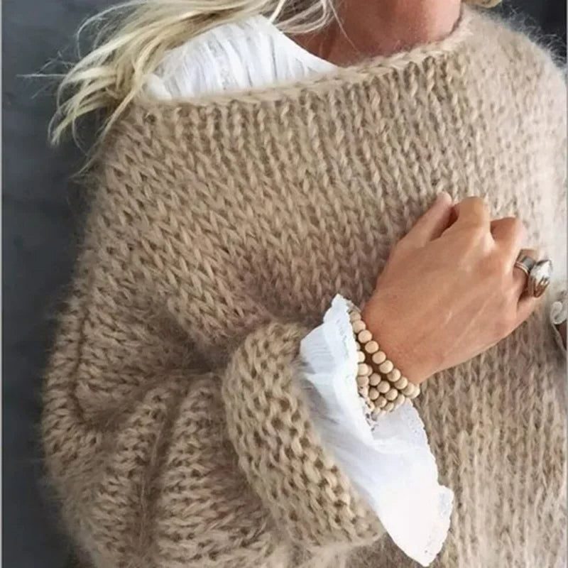 Women's Mohair Knit Relaxed-Fit Pullover – Khaki