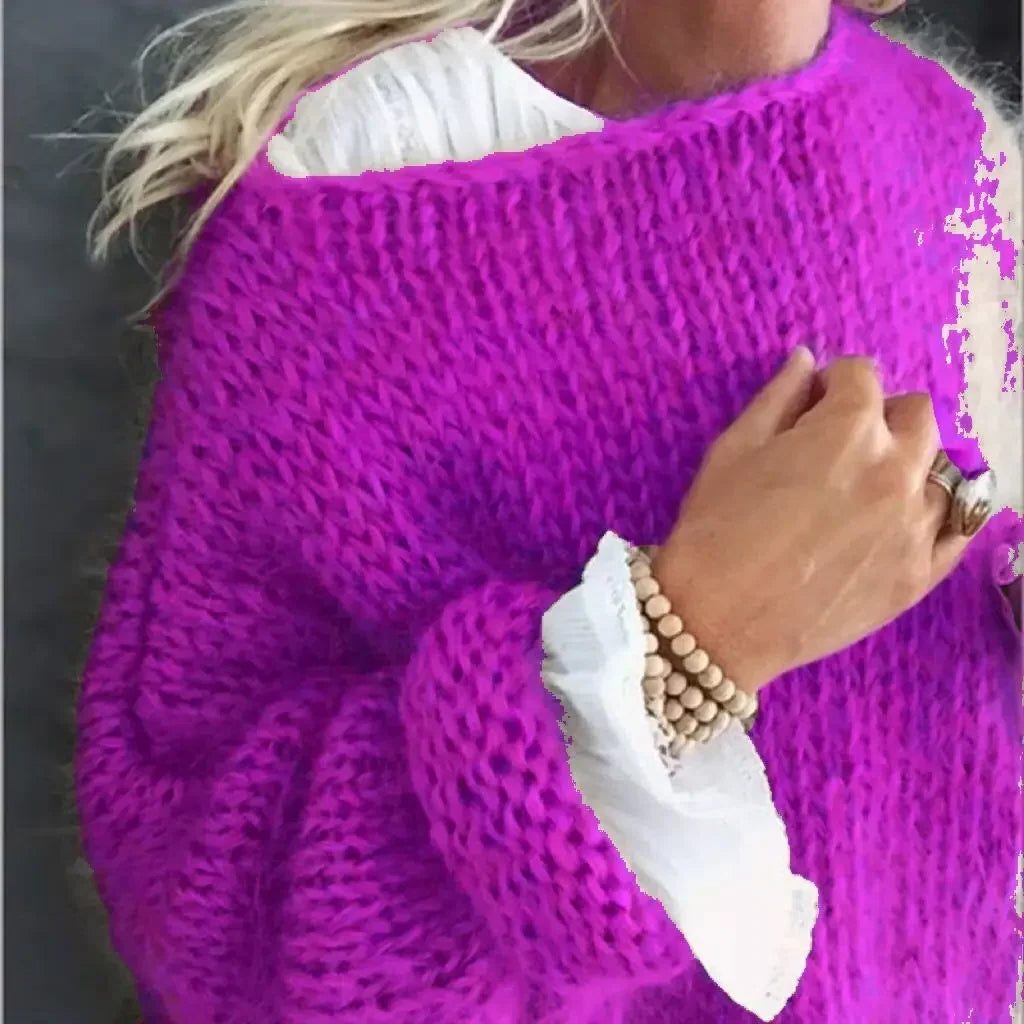 Women's Mohair Knit Relaxed-Fit Pullover – Purple