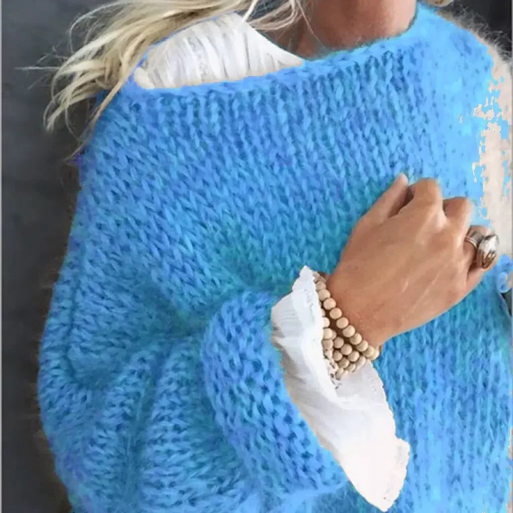 Women's Mohair Knit Relaxed-Fit Pullover – Blue