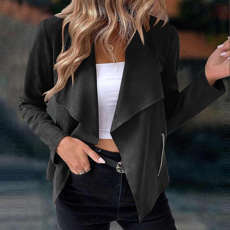 Women's Draped Open-Style Light-Weight Jacket – Black