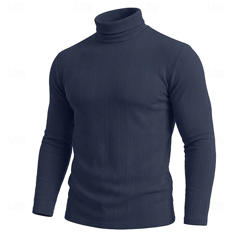 Men's Rib-Knit Texture Slim-Cut Fit Roll-Neck Knit Pullover – view 3