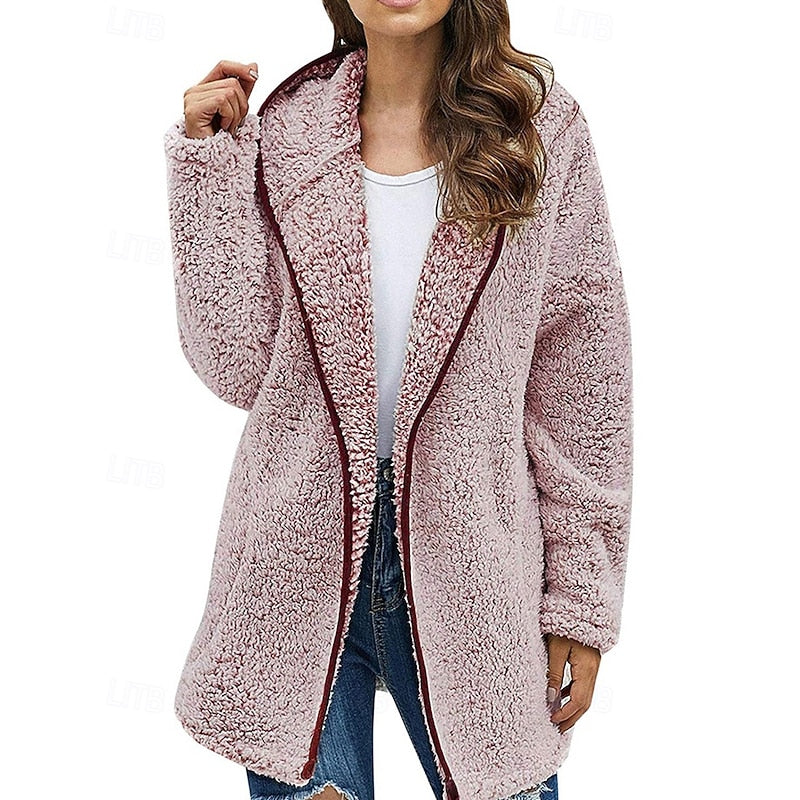 Women's Plush Hood-Detail Full-Zip Jacket – Pink