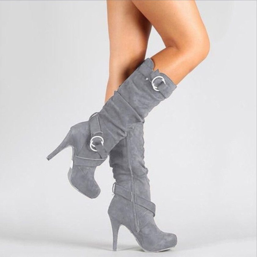 Women's Stiletto Knee High Boots for Evening Wear – Gray