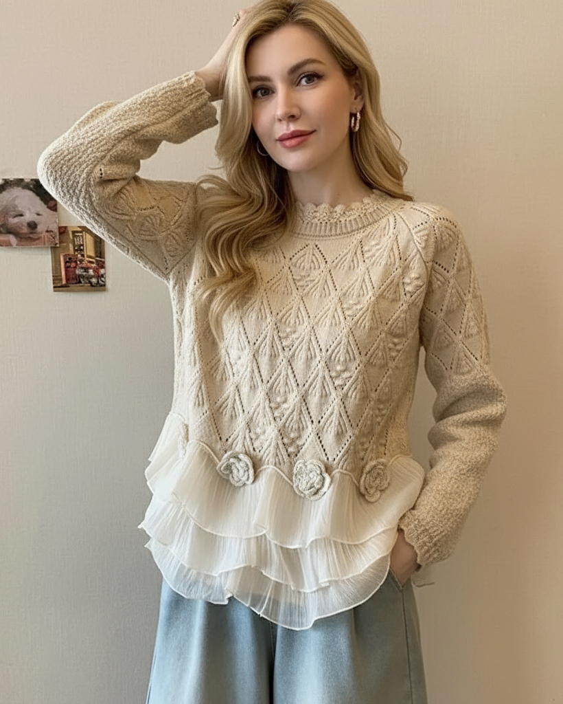 Women's Cable-Stitch Ruffle Hem Pullover – view 1