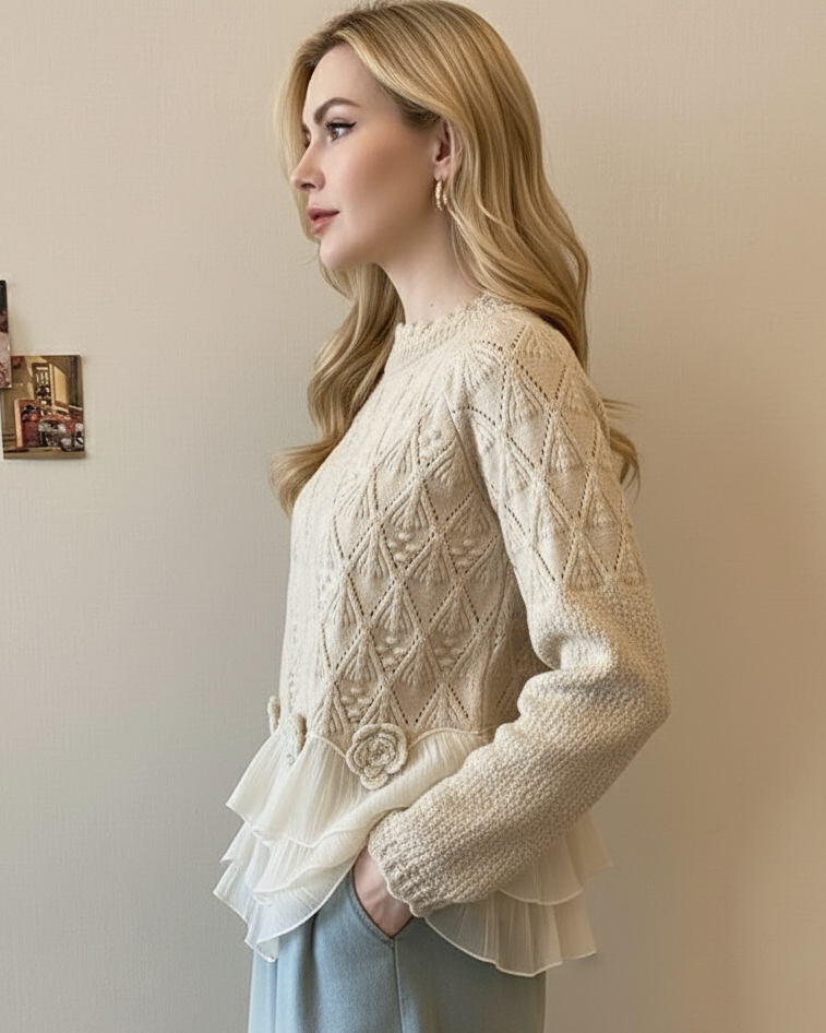 Women's Cable-Stitch Ruffle Hem Pullover – view 3