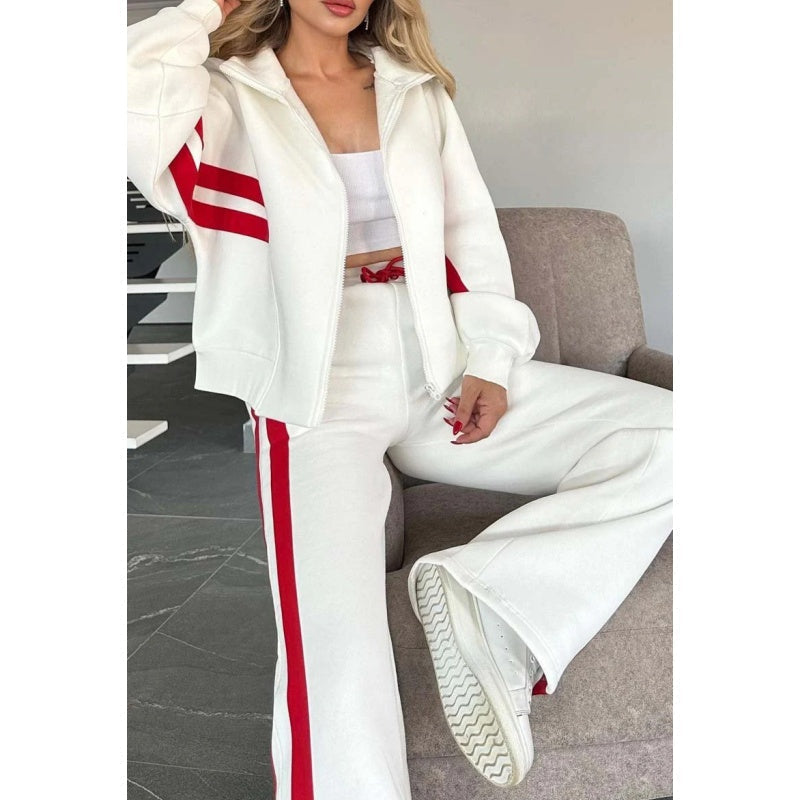 Women's Contrast Stripe Full-Zip Flared-Leg Tracksuit Set – view 2