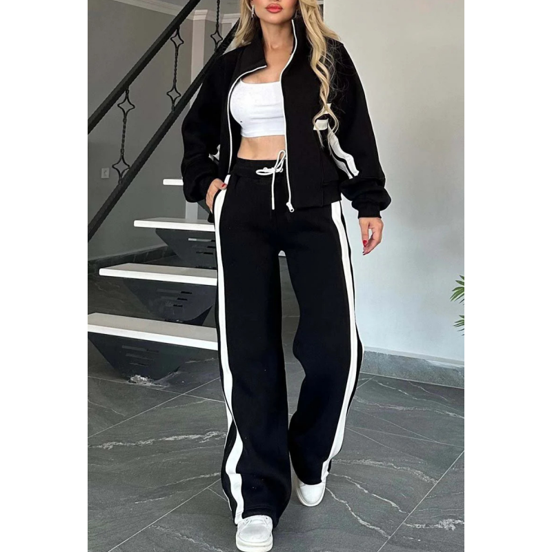 Women's Contrast Stripe Full-Zip Flared-Leg Tracksuit Set – view 4