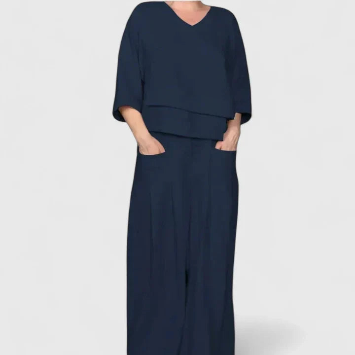 Women's Comfortable Two Piece Co-Ord Set for Weekends – Dark Blue