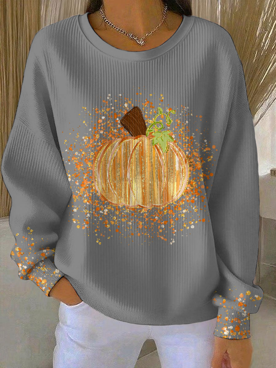 Women's Relaxed-Fit Pumpkin Art Sweatshirt for Layering – view 4