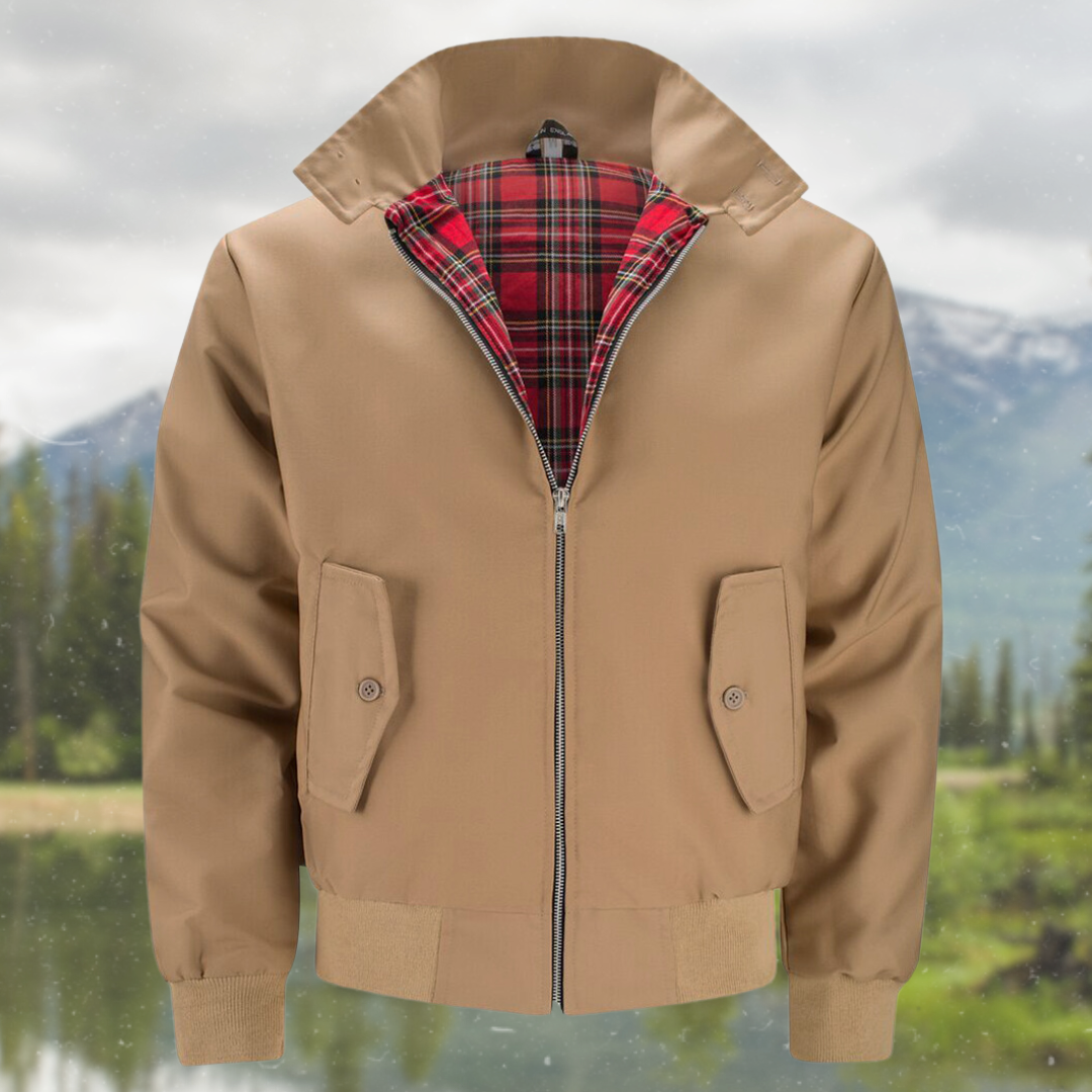Men's Tartan-Lined Harrington Full-Zip Jacket – Brown