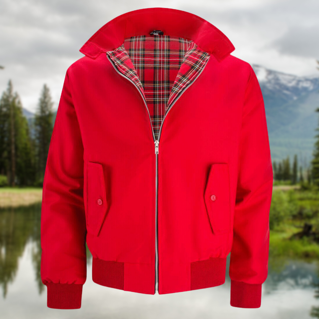 Men's Tartan-Lined Harrington Full-Zip Jacket – Red