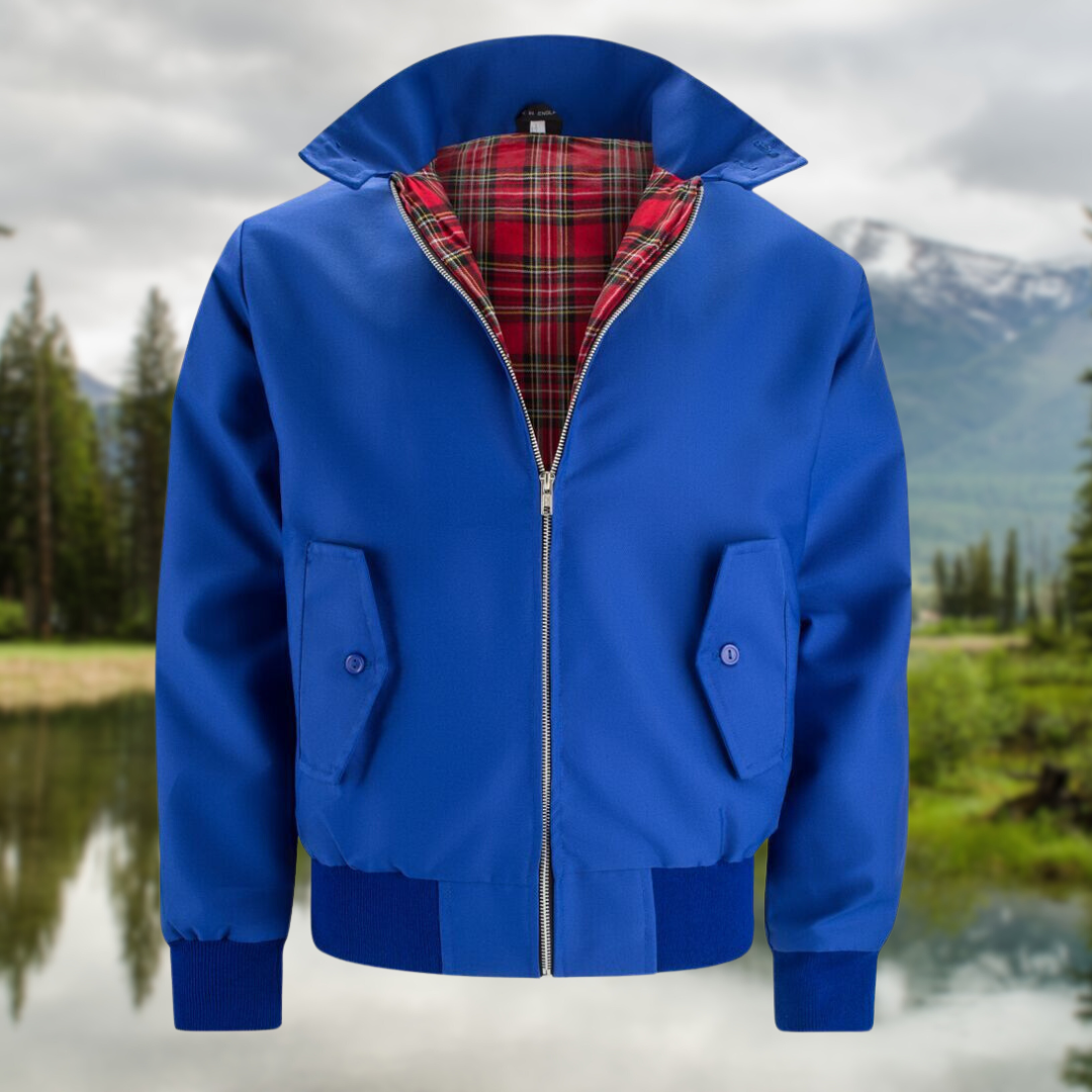 Men's Tartan-Lined Harrington Full-Zip Jacket – Blue
