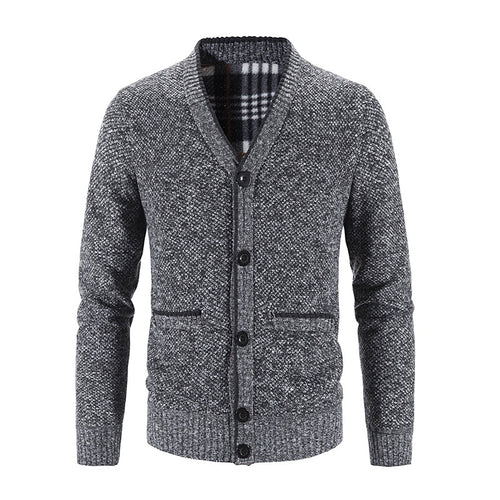 Men's Lined V-Neckline Button-Front Knit Cardigan – Dark Gray