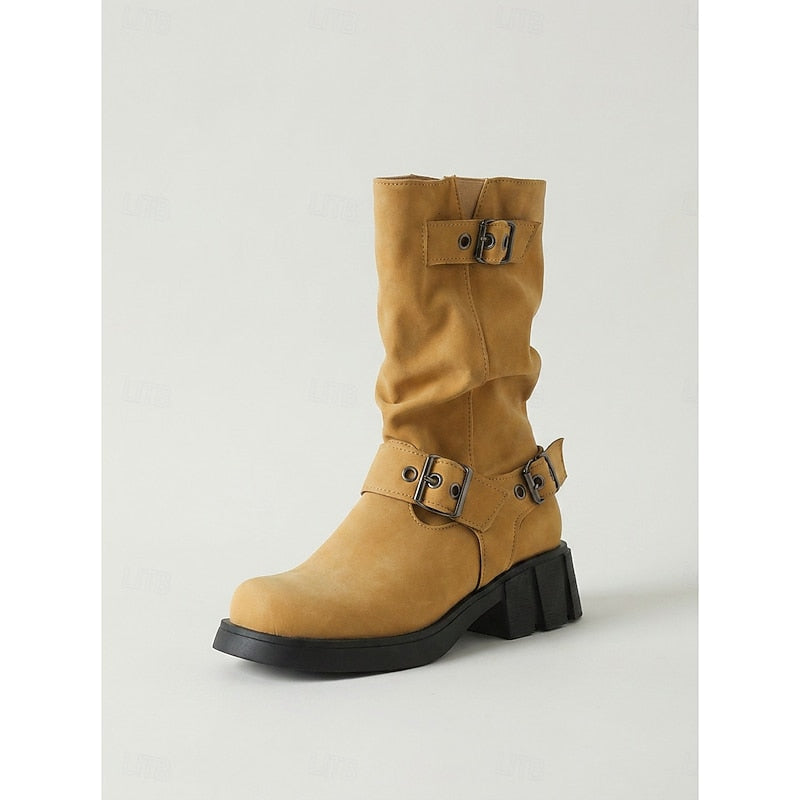 Women's Block-Heel Moto Boots – Yellow