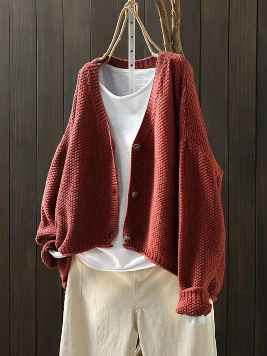 Women's Relaxed-Fit Chunky-Knit V-Neckline Knit Cardigan – view 1