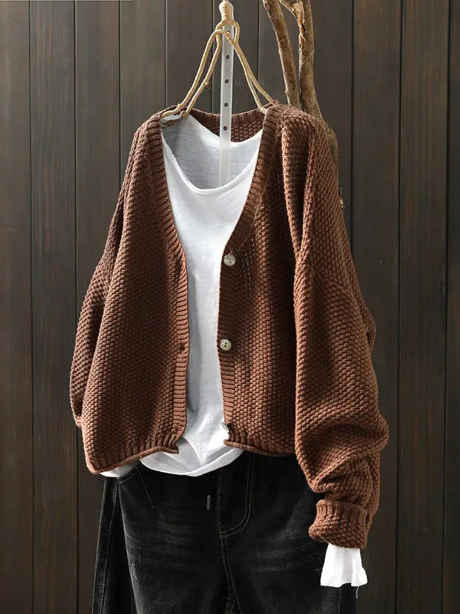 Women's Relaxed-Fit Chunky-Knit V-Neckline Knit Cardigan – view 2