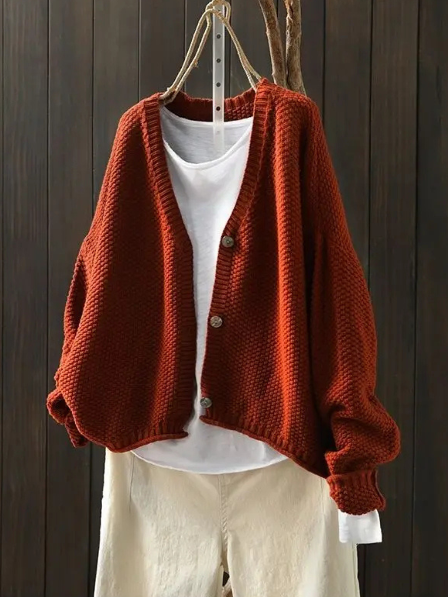 Women's Relaxed-Fit Chunky-Knit V-Neckline Knit Cardigan – view 3
