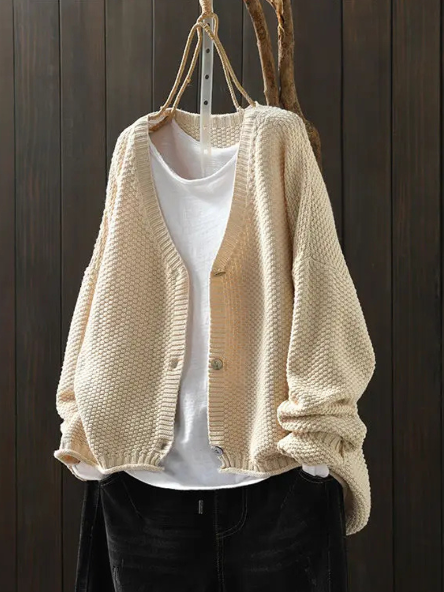 Women's Relaxed-Fit Chunky-Knit V-Neckline Knit Cardigan – view 4