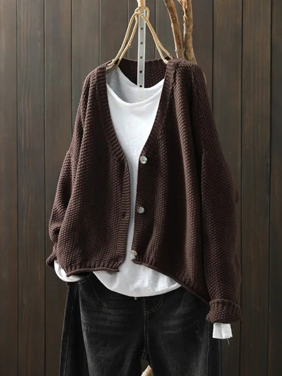 Women's Relaxed-Fit Chunky-Knit V-Neckline Knit Cardigan – view 5