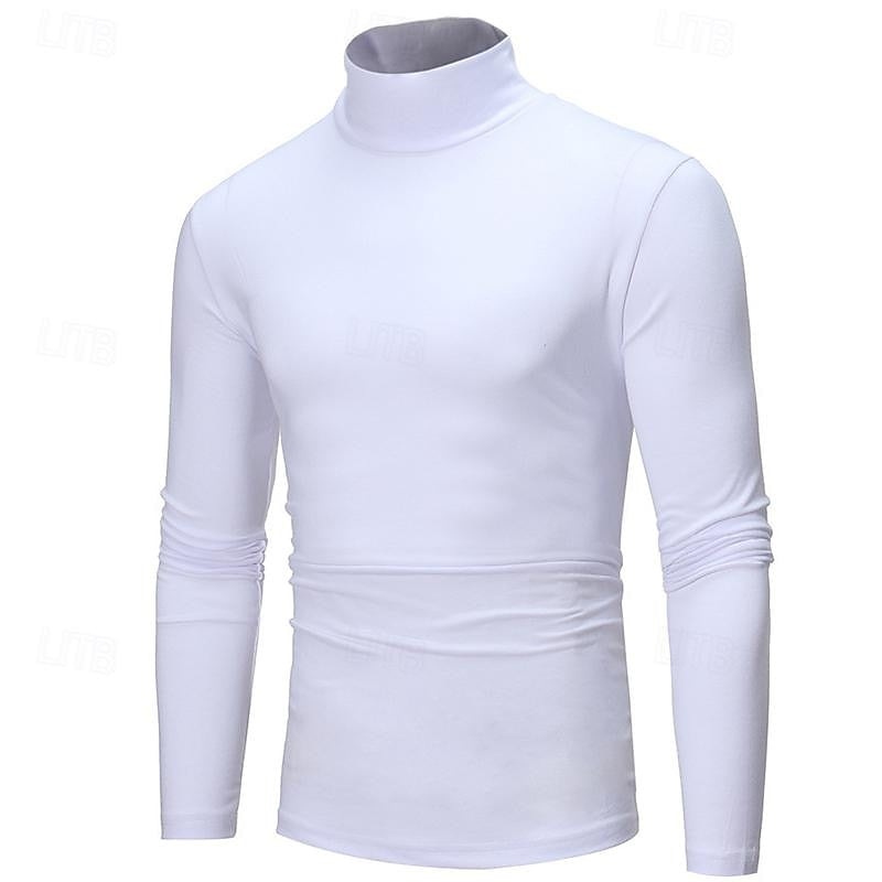 Men's Streamlined Long Sleeve Turtleneck for Layering – White