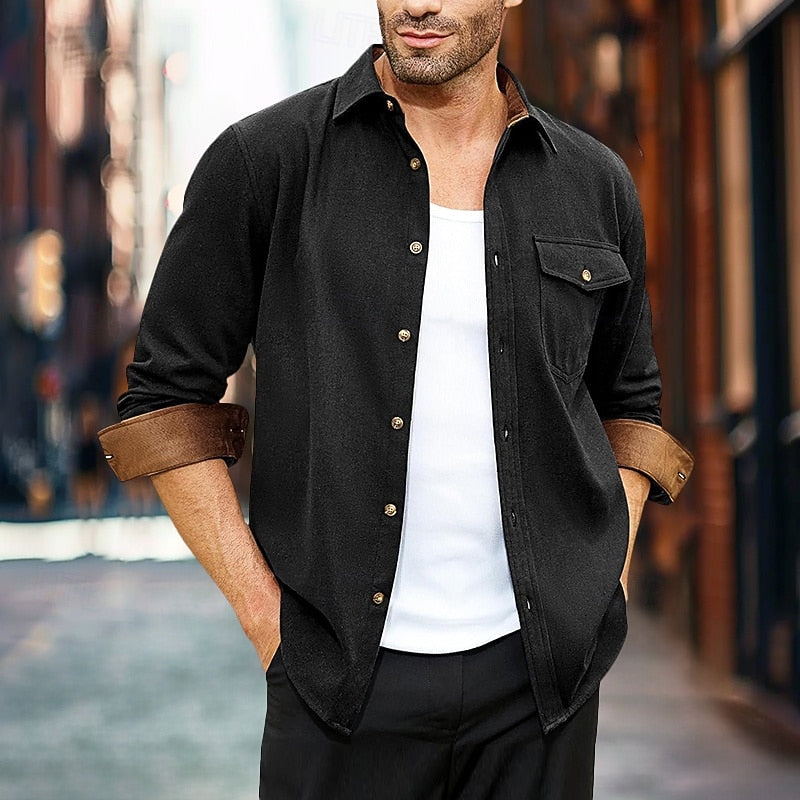 Men's Rugged Button-Front Overshirt – Black