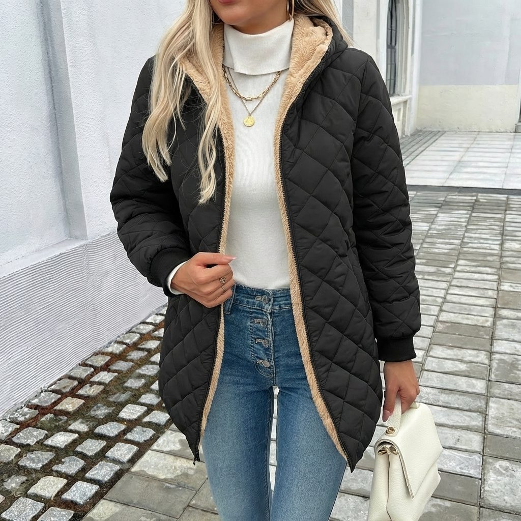 Women's Hood-Detail Longline Puffer Coat – Black