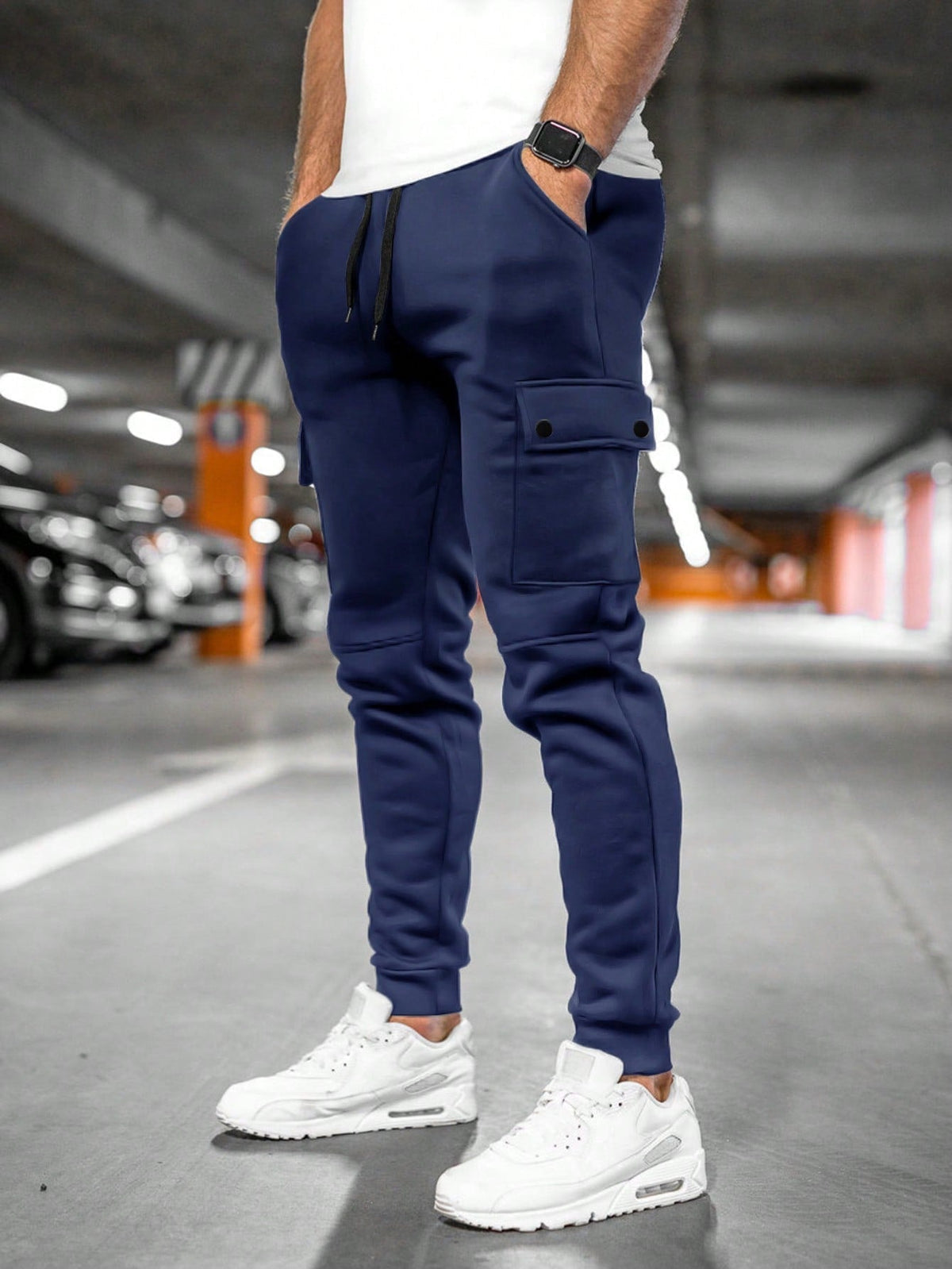 Men's Light-Weight Stretchy Crop-Length Jogging Pants – Navy
