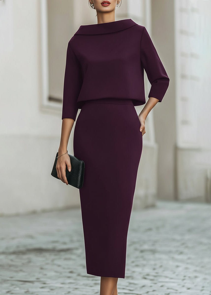 Women's Boat Neck Top Mid-Length Skirt Set – view 6