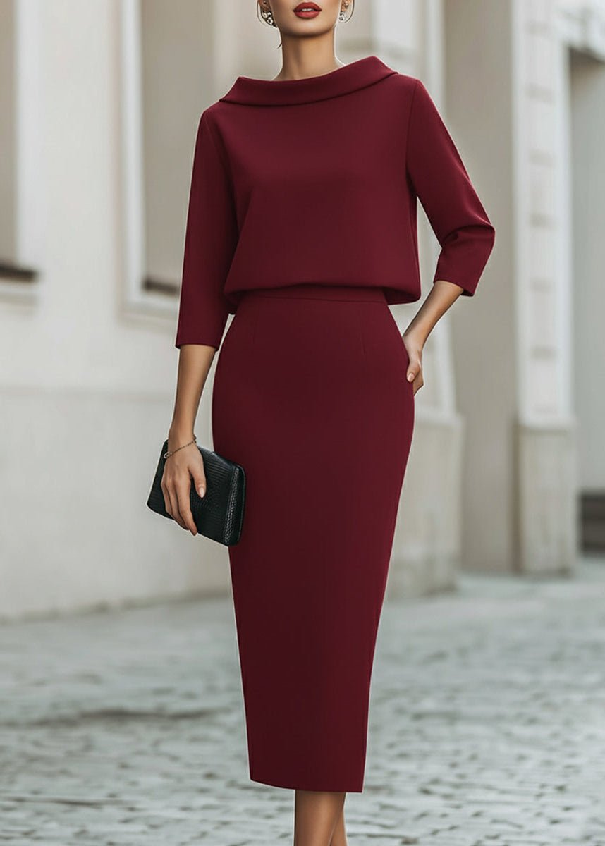 Women's Boat Neck Top Mid-Length Skirt Set – view 8