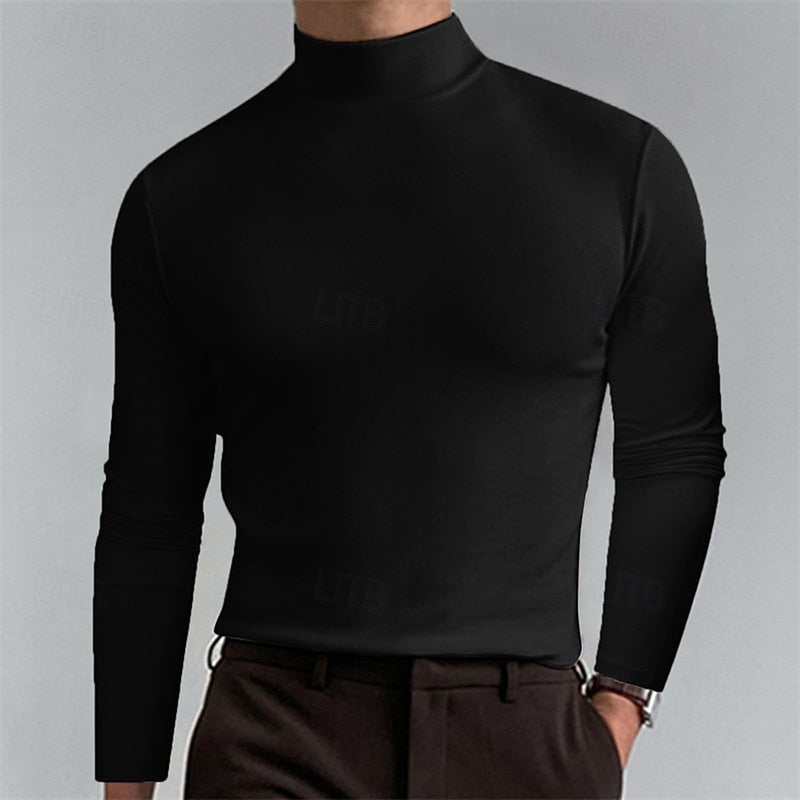 Men's Timeless Fit Roll-Neck Knit Pullover – Black