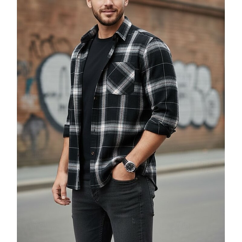 Men's Plaid Check Button-Up Overshirt for Layering – view 3