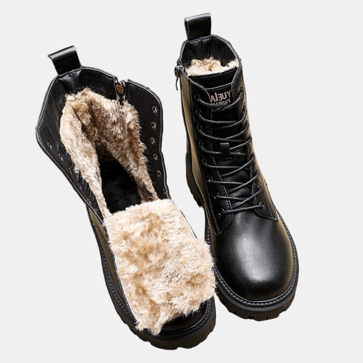 Women's Fleece-Backed Laced Combat Boots – Black