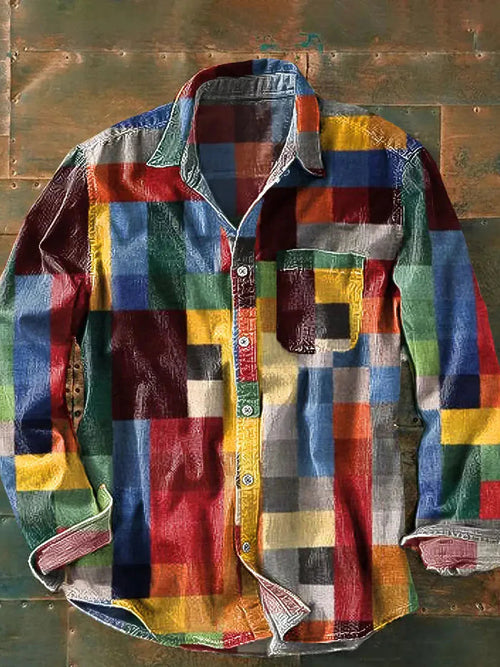 Men's Print-Detail Long Sleeve Shirt – Red